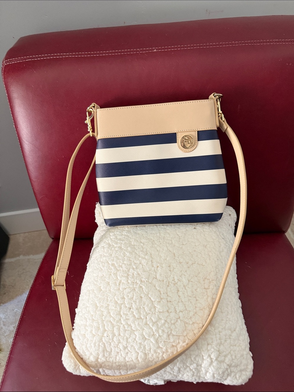 Spartina 449 Navy & Cream Striped Crossbody with Tan Trim